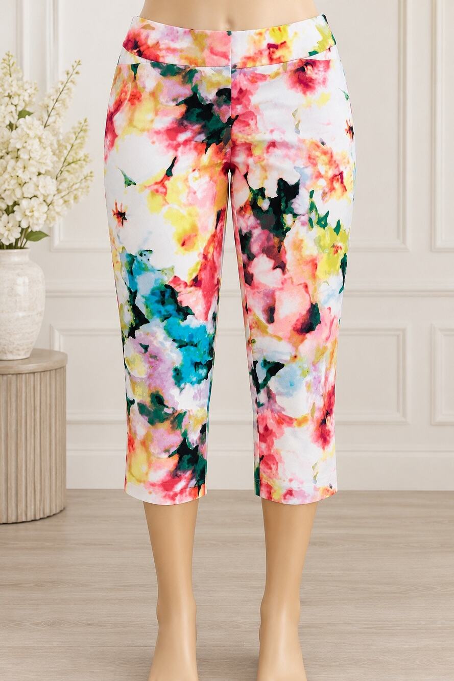 Worthington Modern Fit Floral Capri Pants Womens 12 Colorful Cropped